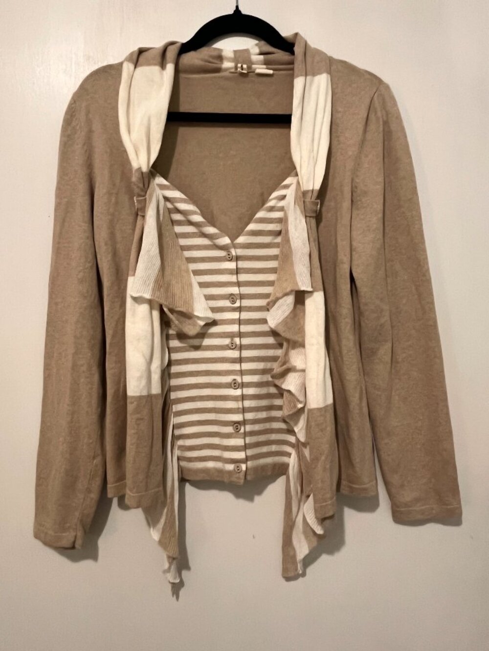 Anthropologie Moth Striped Sweater with Ruffle Detail